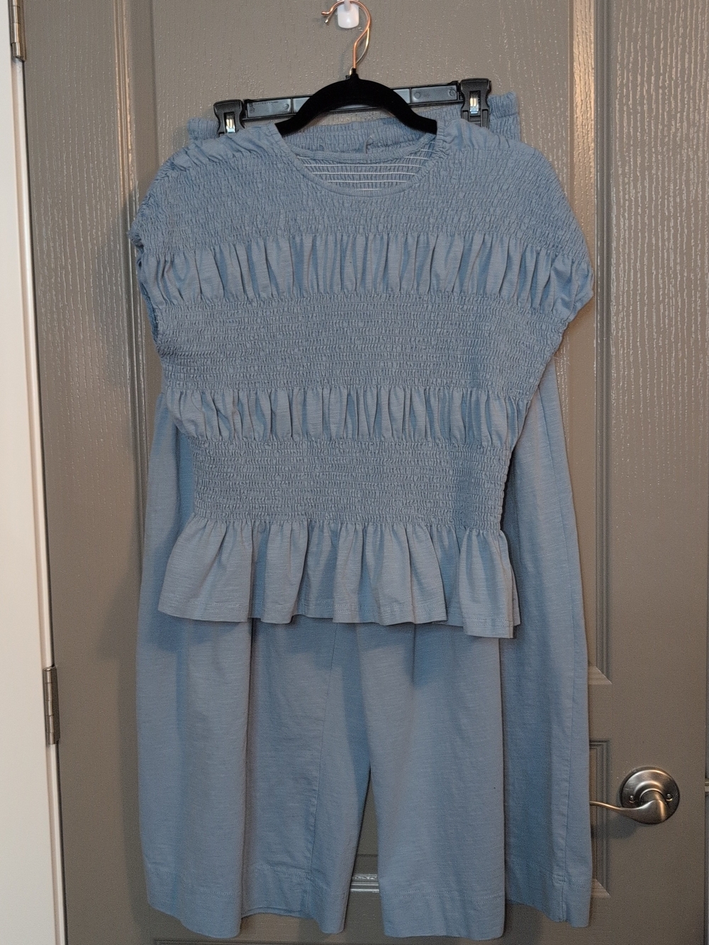 Smocked Ruffle Light Blue Two-Piece Set